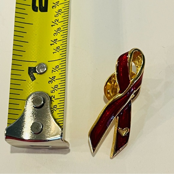 Red and Gold Enamel AIDS Awareness Ribbon Pin - Picture 7 of 7